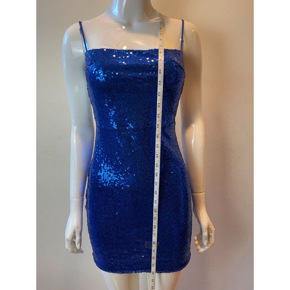 Lucy in the Sky Women Starstruck Strappy Sequin Dress Backless Lapis Blue Medium - Picture 7 of 11